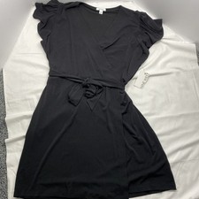 Nine West Women's Black Faux Wrap Dress Short Flutter Sleeve V-Neck XL NWT LBD