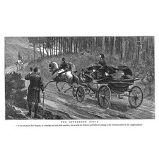 BALMORAL La reina fuera para un paseo por la tarde - impresión antigua 1882