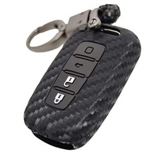 Carbon Silicone Key Fob Cover for Hyundai Elantra 4 buttons With Black Keychain