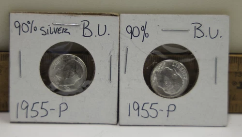 (2) 1955 US Roosevelt Silver Dime 10c Nice Unc..