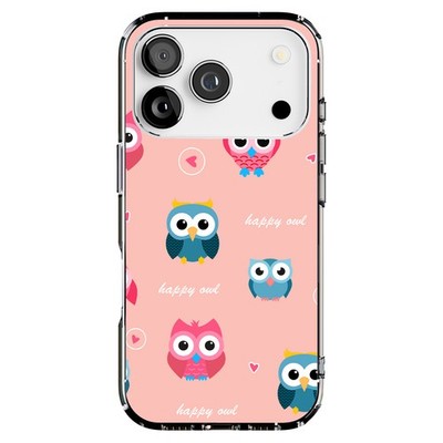 Tough Case For Apple iPhone (17,16,15,14,13,12,11,X,8),Cute Happy Owl Print