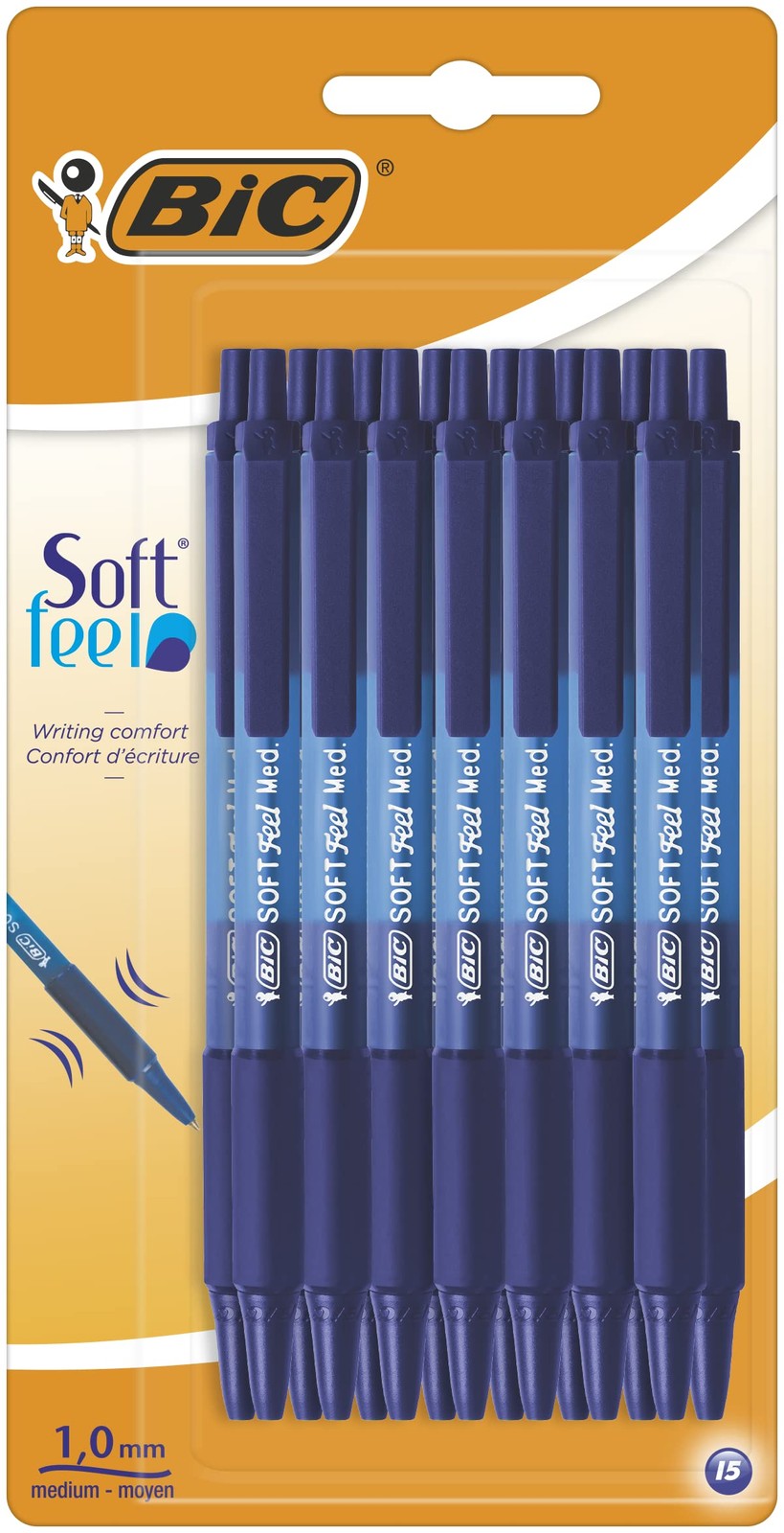 BIC Soft Feel Click Grip Ballpoint Pens, 1.0 mm Retractable Point, Soft-Touch