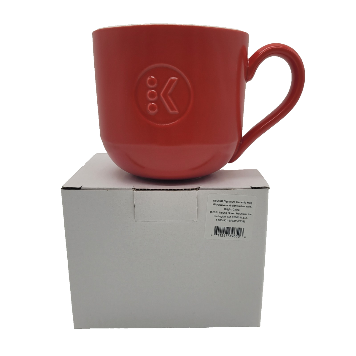 KEURIG Coffee Mug - 14 Oz Embossed Signature Logo Red White Sturdy!