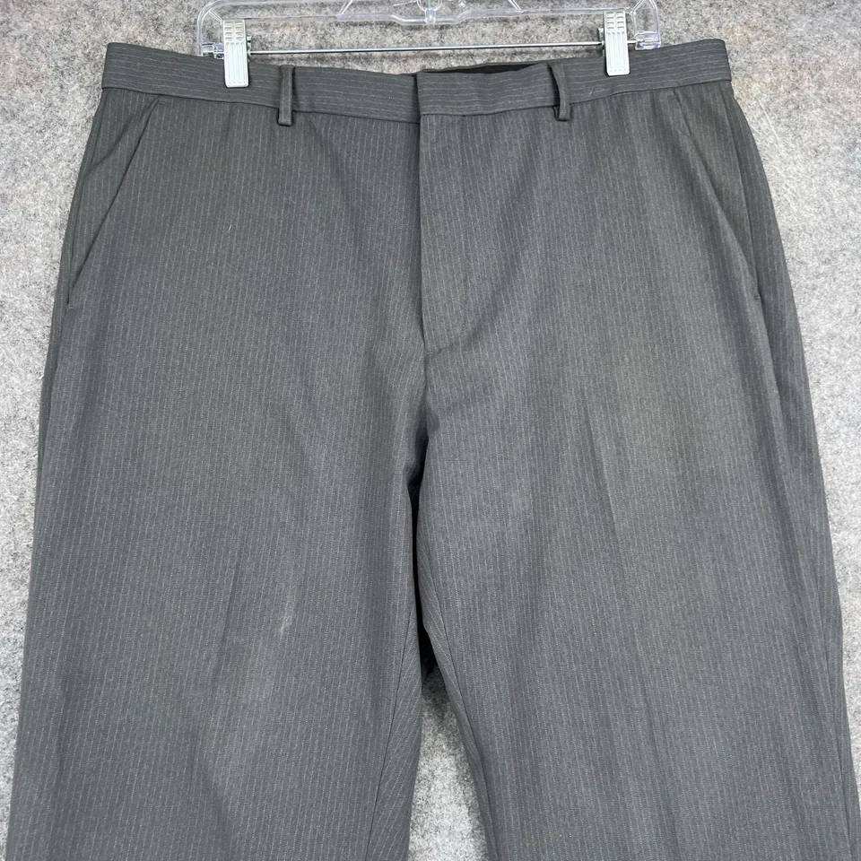 Pantalones Calvin Klein Para Hombre 36x32 Gris Rayas Vestido Pantalones Poliéster Negocios Foto 2 de 4