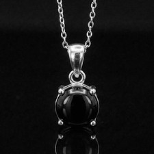 925 Sterling Silver Round Cabochon Black Onyx Gemstone Pendant Necklace Gift
