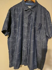 Tommy Bahama Silk Cotton Shirt MEns 2xBlue Leaf/Geometric All Over Soft Tropical
