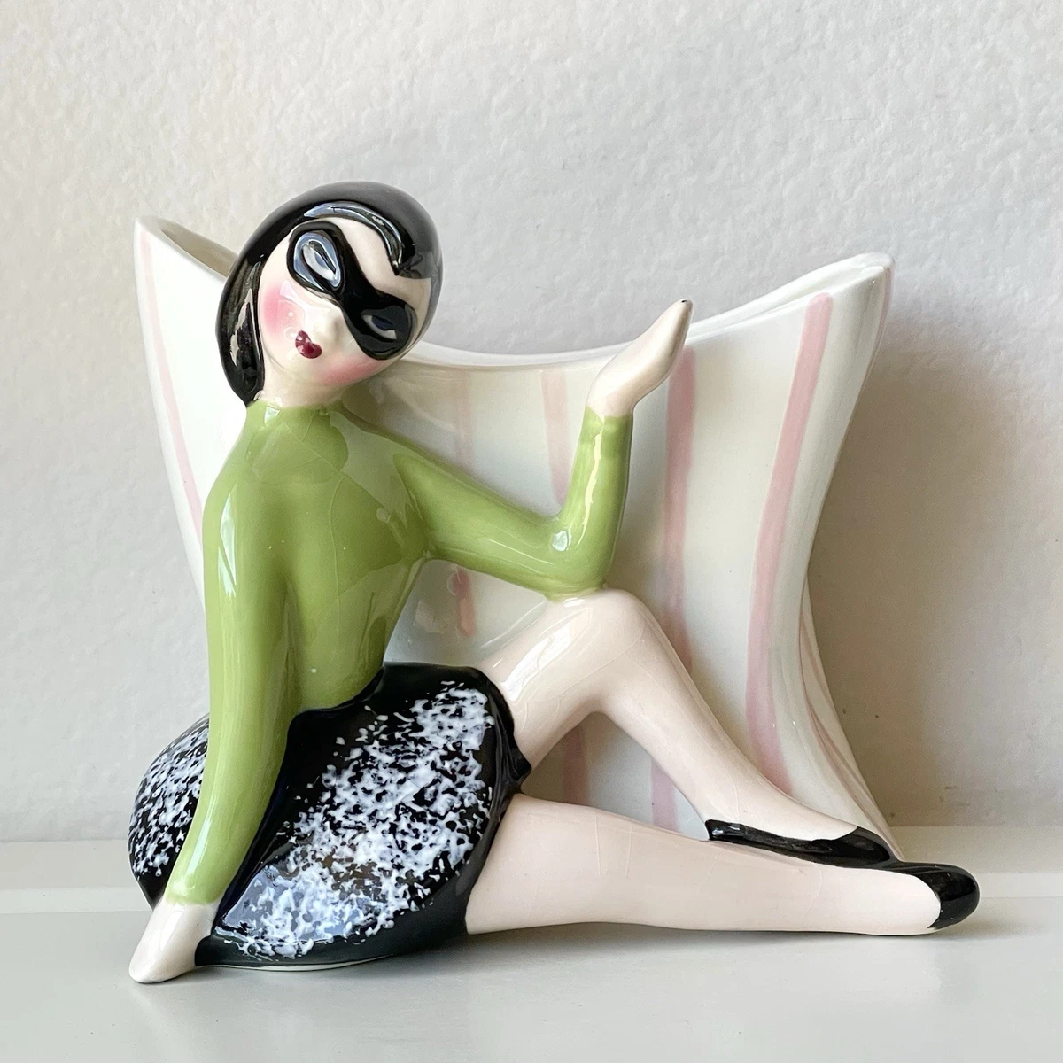 1950s コバルトブルー エンジェル陶器 キャンディポット 脚付きヴィンテージ Ceramic 1950-1959 Time Period Manufactured Collectible Planters