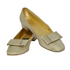 Rare VTG 60s Daniel Green Gold Glitter Slippers Bow Lurex Heels US 7AA Narrow