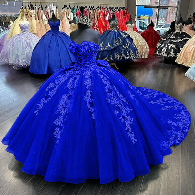 Royal Blue Sweetheart Ball Gown Size 10 Prom Quinceanera Dresses with Long Train
