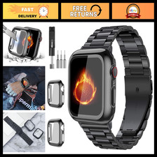 Metal Watch Band with Case for Apple Watch - Stainless Steel Strap 38mm-49mm, Fi