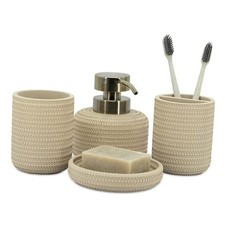 Beige Bathroom Accessories Set 4 Pcs - Toothbrush Holder, Soap Beige 4pcs