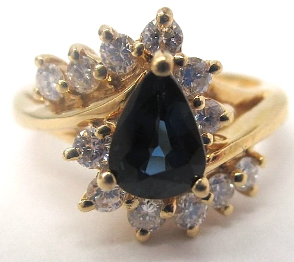 Anillo Vintage Oro Amarillo 14k Fino Zafiro Azul y Diamantes Blancos Talla 6.5 Foto 2 de 4