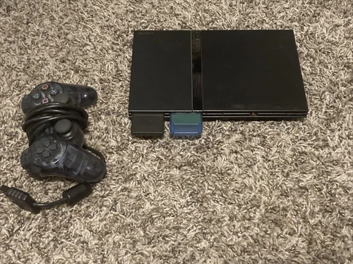 PlayStation 2 Slim Black Console With Controller, Cables, & Two Memory Cards