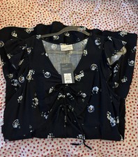 Universal Thread Women's Floral Ruffle Drawstring Dress Navy L Short Sleeve