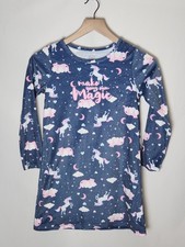 Girls Long Sleeve Fleece Sleep Gown Pajamas Unicorn 7/8 Blue Wonder Nation