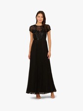 Adrianna Papell Black Embellished Pleated Dress Size 2 $299