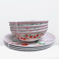 Nicole Miller Pink Stripes Melamine 11" Dinner Plates & 7.25" Bowls New