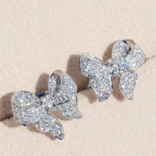 Ear Stud Butterfly Bow Jewellery Zircon Women Silver Plated Xmas Gifts Earrings