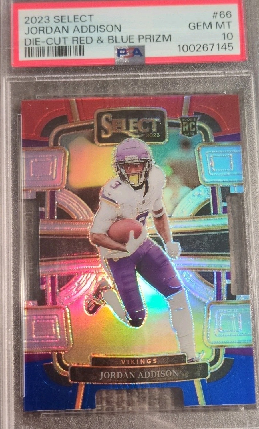 2023 Panini Select - Concourse Jordan Addison #66 Red & Blue Prizm Die-Cut (RC)