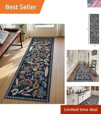 Egyptian Floral Kitchen Runner Rug 2'6'' x 8' - Washable Non-Slip Design