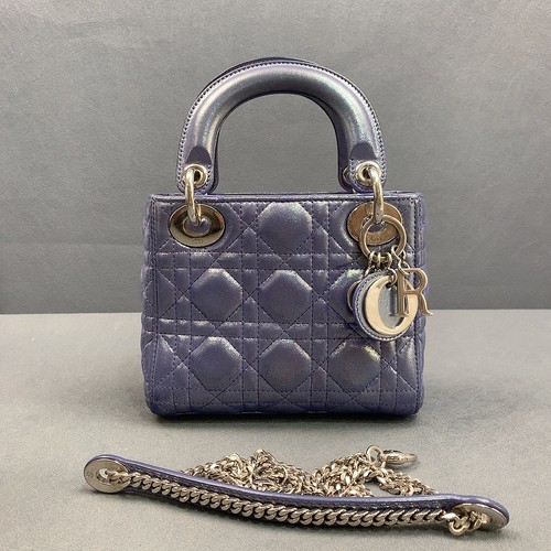 Dior Lady Dior Mini Purple Leather Cannage Bag Silver Hardware Auth