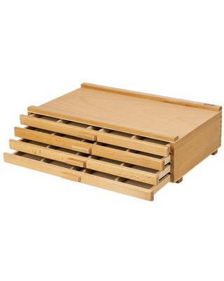 Basic 4-Drawer Art Supply Storage Box, Portable Premium Beech Wood Organizer ...