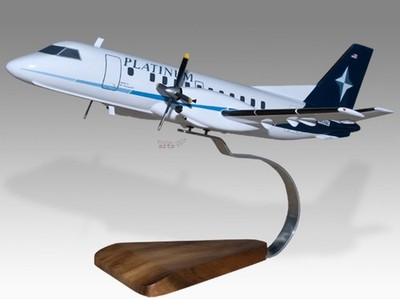 Saab 340 B Platinum Airways IBC Mahogany Wood Handmade Desktop Airplane Model