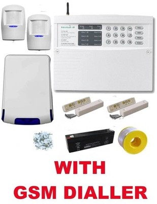 Texecom Veritas 8 LED kabelgebundenes Einbruchmelde-Set, 2 MEQ blaue PIRs + GSM SMS Wähler
