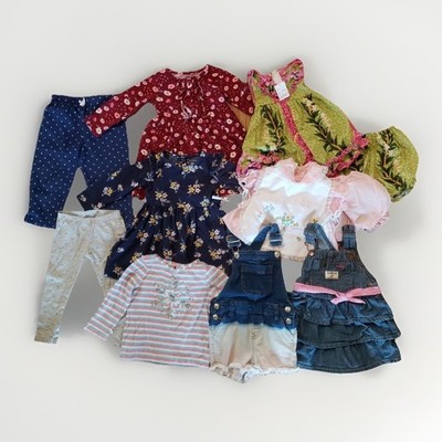 Clothes Lot Girls Size 18 Mos 9pcs Summer Hawaiian Denim Overalls Fall Dresses