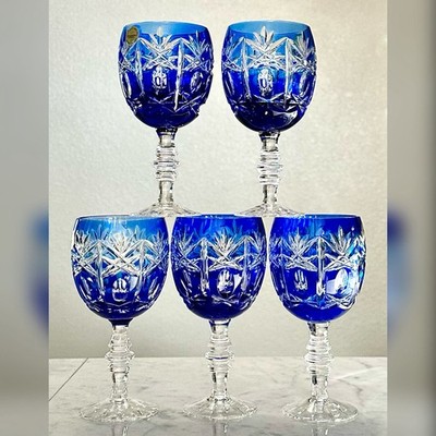 Blue Bohemian Glasses Pasabahce Kristal made in Turkey Wine Glasses - Set of 5