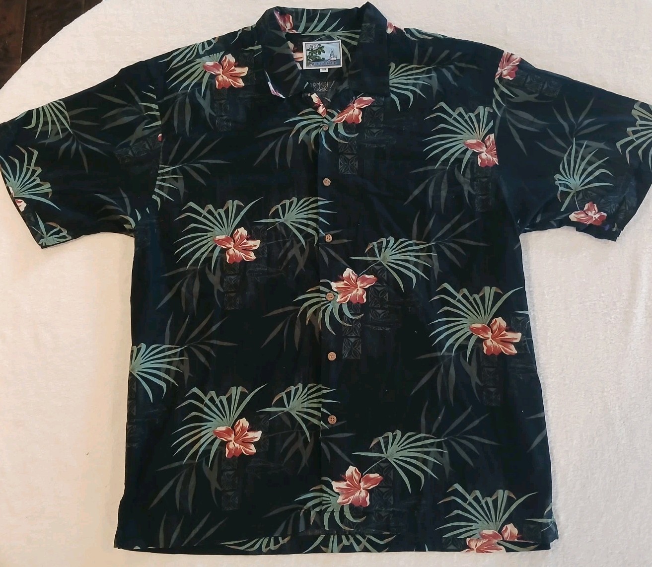 Aftco Bluewater Mens XXL Short Sleeve Hawaiian Shirt Floral Print Made in USA