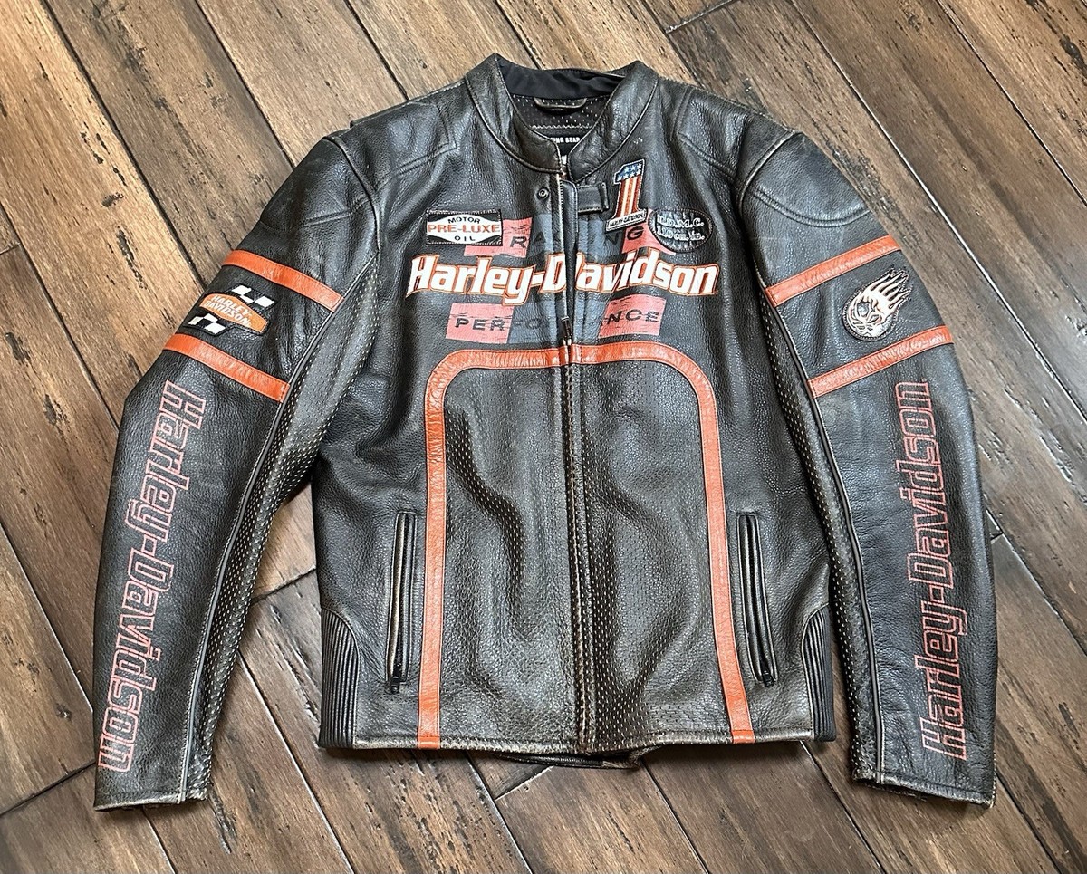 ジャケット・アウター Harley-DavidsonMileage Club / Distressed Harley Davidson Men's Half Mile Perforated Distressed Leather