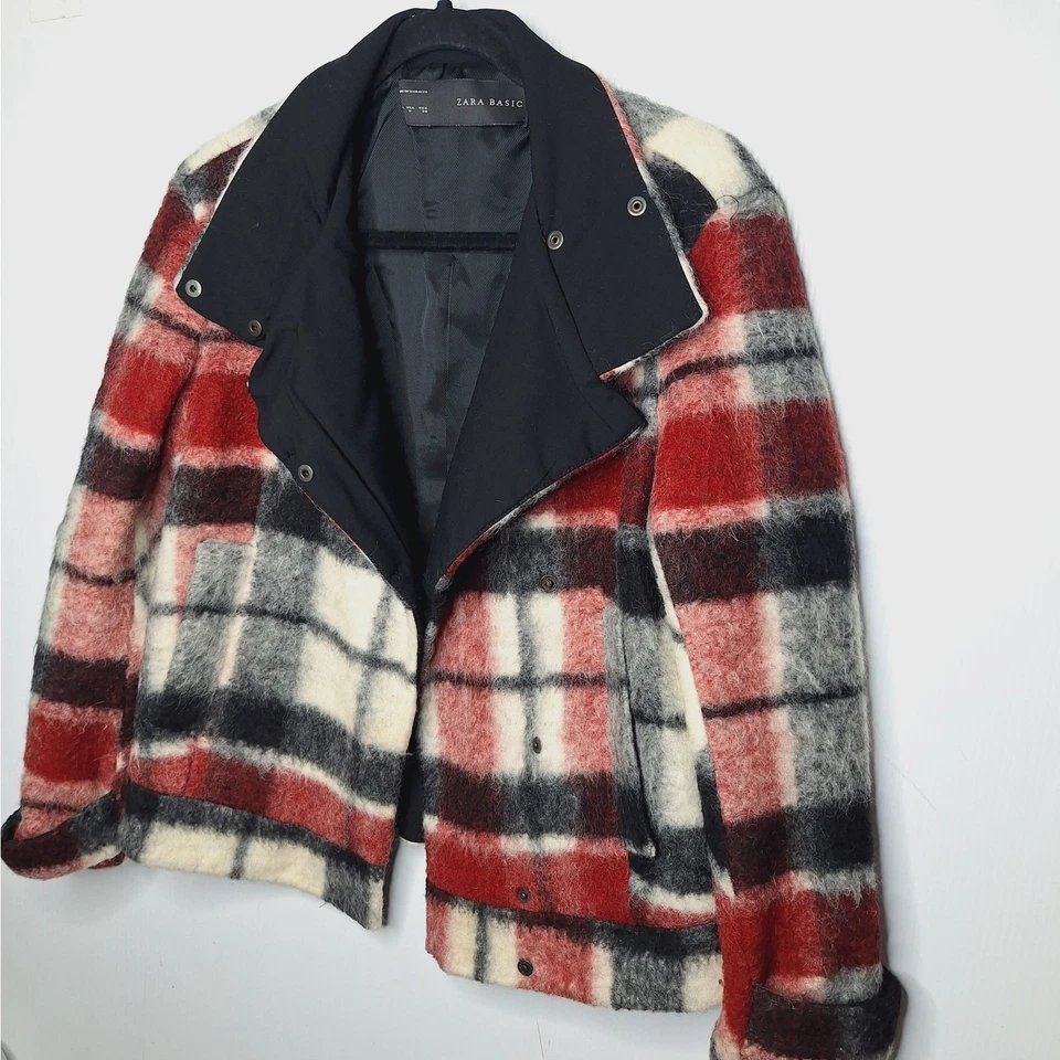 Jaqueta de Moto Zara Buffalo Xadrez Lã Mohair Feminina Média Xadrez Grunge Outono  - Imagem 2 de 4