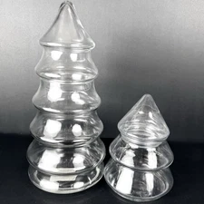 Vintage Clear Glass 2 Piece Christmas Trees Candy Jar Decor 10.5” & 5.5”