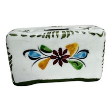 Ceramic Flower Frog Hand-Painted Portugal Floral Design Rectangular 3 Slots