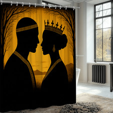 Silhouette Couple Shower Curtain - Elegant Black and Gold Design