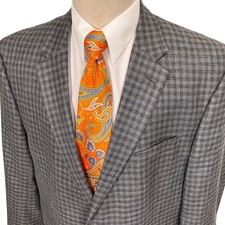Jos A Bank Blazer Mens 48L Gray Mini Check Neutral Traditional Fit Silk Linen