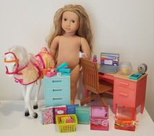Our Generation School Desk Chair Filing Cabinet Accessories 18" Doll Horse Lot