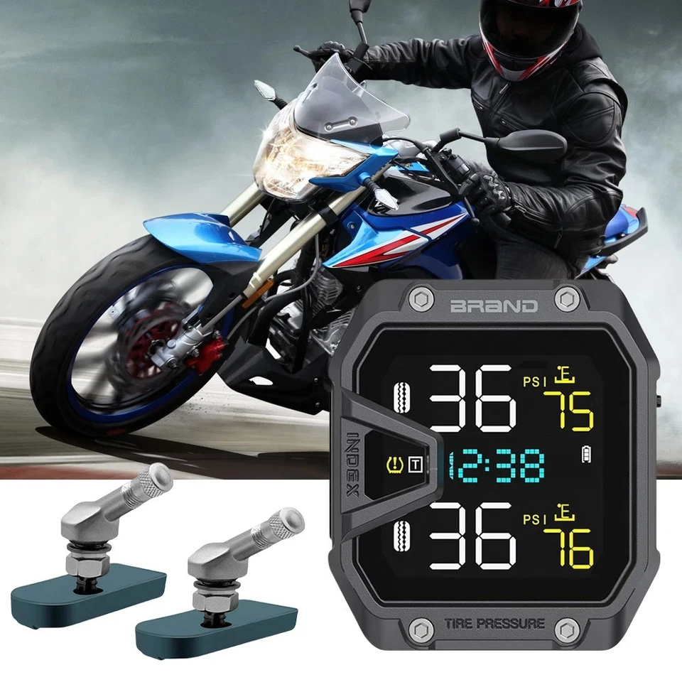Motorcycle TPMS Tire Pressure Monitor System IP65 Waterproof Temp Alarm - Image 2 of 4