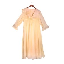 Pandora Lingerie VTG 70s Sheer Pastel Orange Romantic Long Sleeve Peignoir Robe
