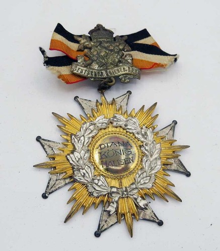WW1 German Veterans Medal – "Diana König Hausen" with Ribbon and Insignia – Rare