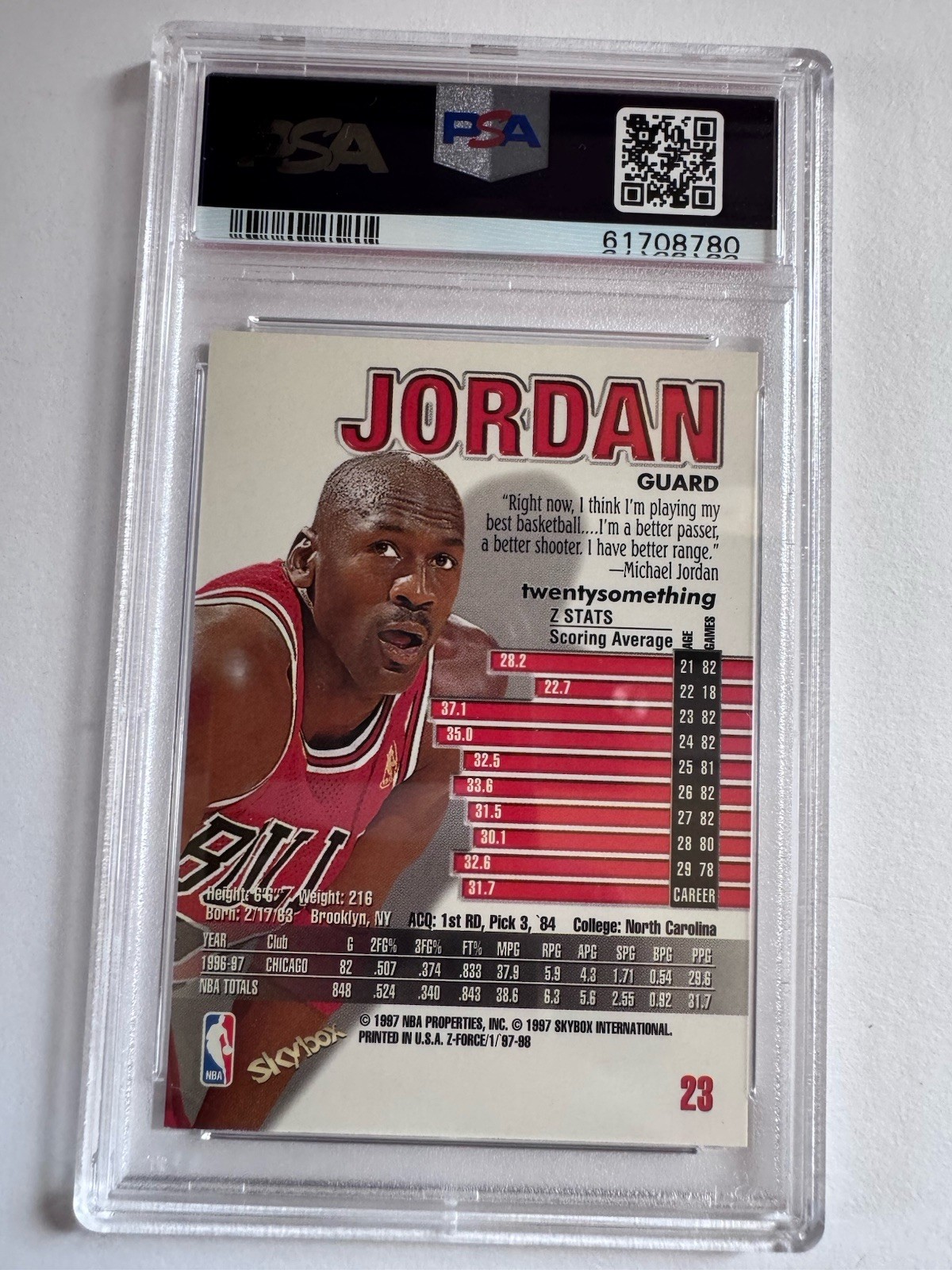 SkyBox 1997-98 Z-Force Michael Jordan #23 Chicago Bulls PSA Graded view 2