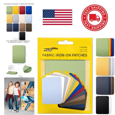 #ad Durable Iron On Fabric Patches 100 Percent Cotton 14 Piece Kit Multicolor $20.89