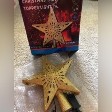 New Gold Glitter Star Christmas Tree Topper Holiday Light LED Projecter 10  x 8  