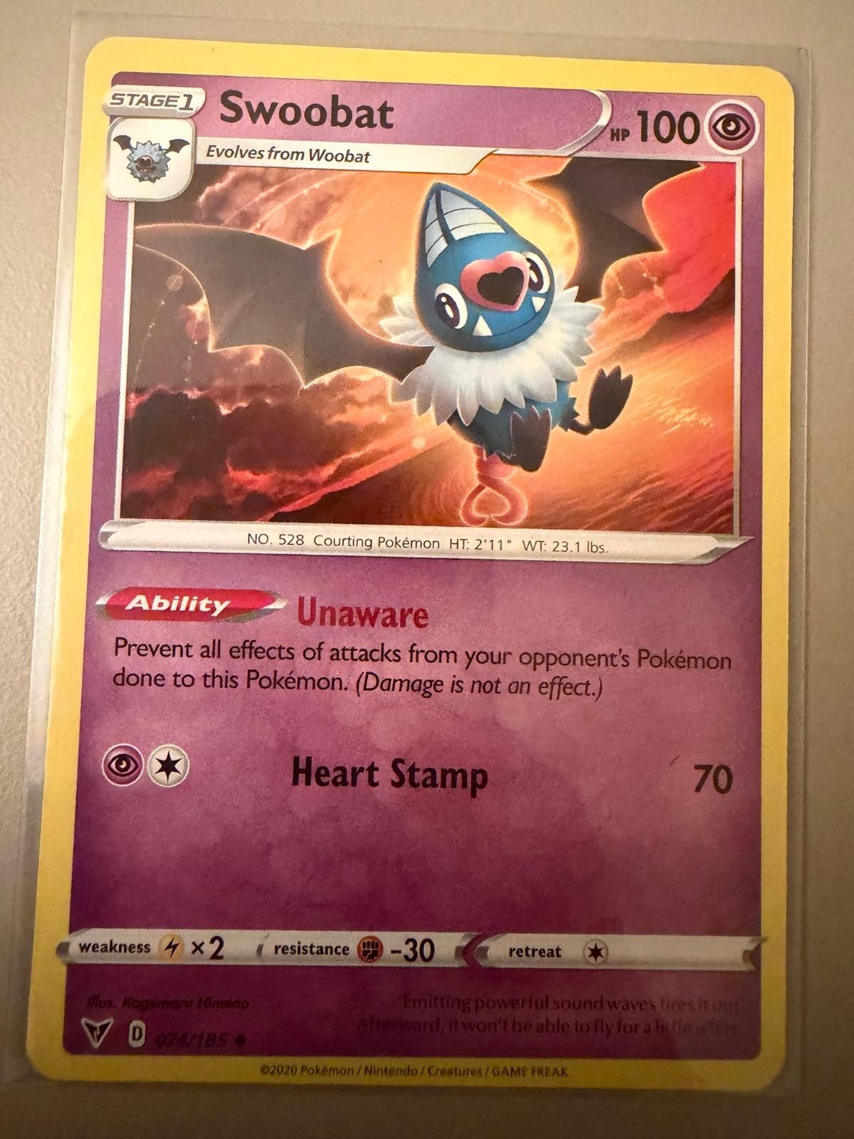 POKEMON TCG SWOOBAT VIVID VOLTAGE 074/185 UC LP