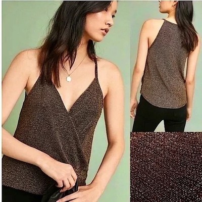 Anthropologie ERI & ALI Encore Shine Top Brown Sparkle Tank Size L EUC