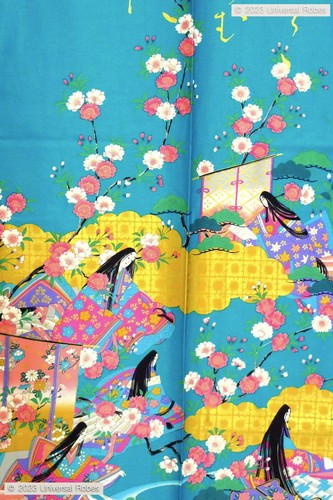 Japanese Kimono Women Gilt Poem & Princess Cotton Sateen Robe Made in Japan - Picture 11 of 16