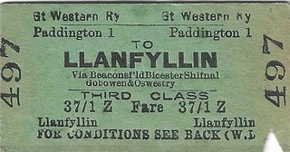 Railway Tickets G W R PADDINGTON To LLANFLLIN 3rd Class Single