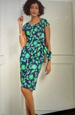 NEW Talbots Effortless Jersey Bella Dress Womens Medium Blue Green Floral Shadow