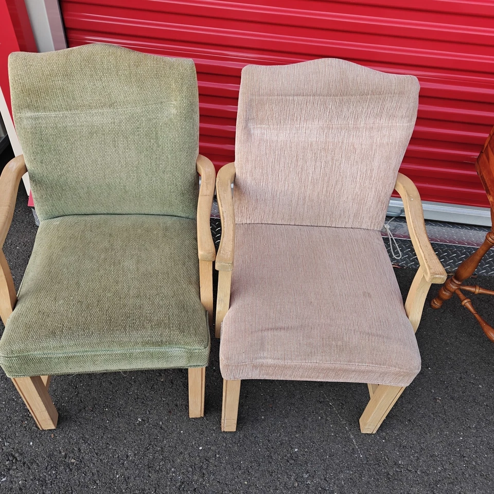 Juego de sillones tapizados de madera vintage - verde y beige - resistentes, retro Foto 2 de 4